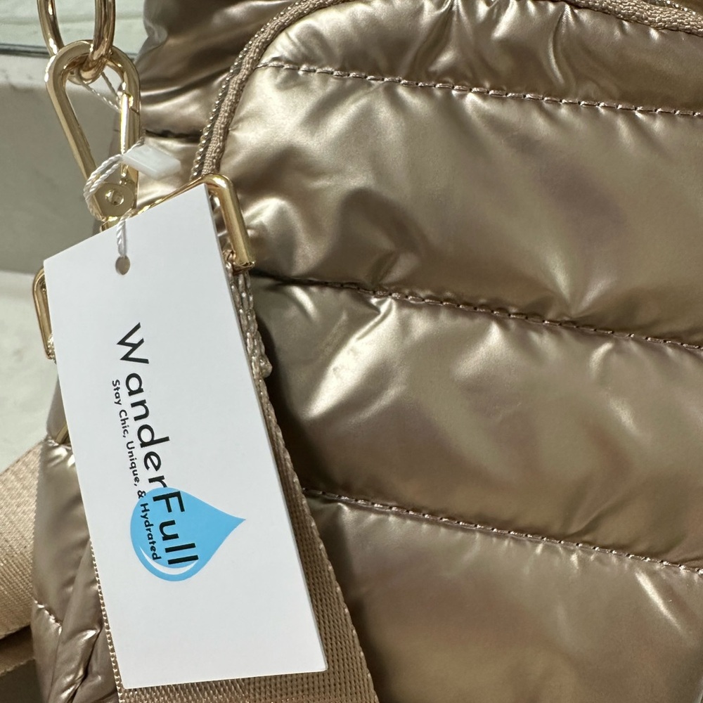 WonderFull Quilted Metallic Taupe Crossbody Bag with Wide Strap, NWT - Picture 6 of 9